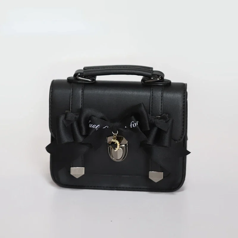 MBTI lindo Jk Satchels bolso de hombro para mujer cuadrado negro pequeño Pu bolsos y bolsos de cuero estilo japonés Lolita bolso de mujer