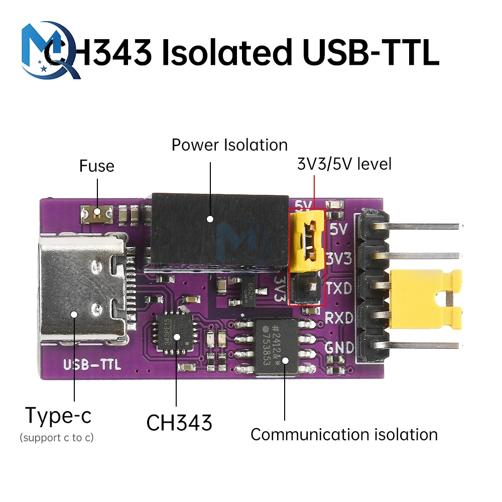 CH343 Isolierte USB-zu-TTL-DC 3,3 V/5 V serielle Schnittstelle, isolierte Kommunikation, 6 Mbit/s