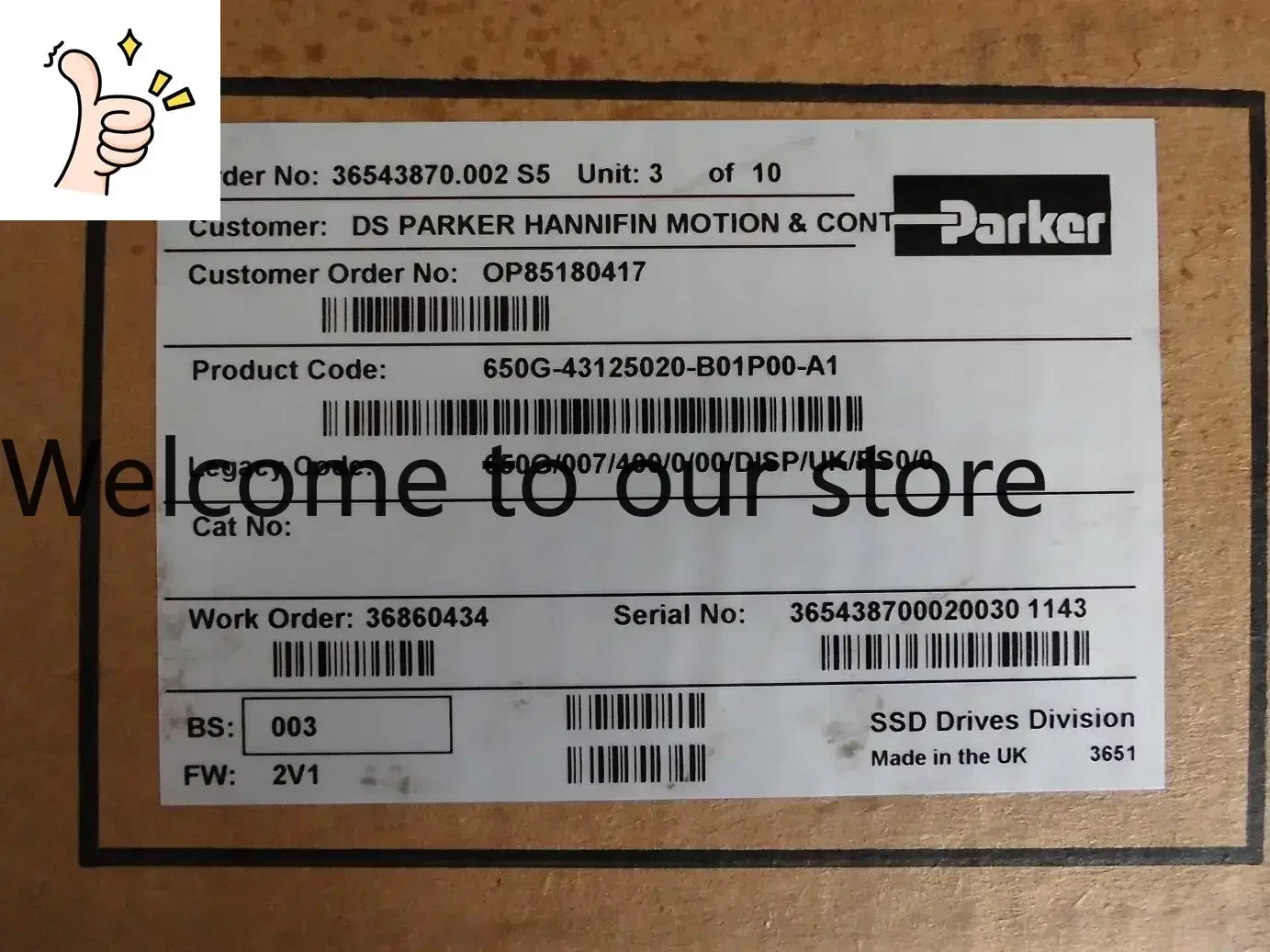 

2025 Parker PARKER Inverter 650G/007/400/0/00/DISP/UK/RS0/0 380V