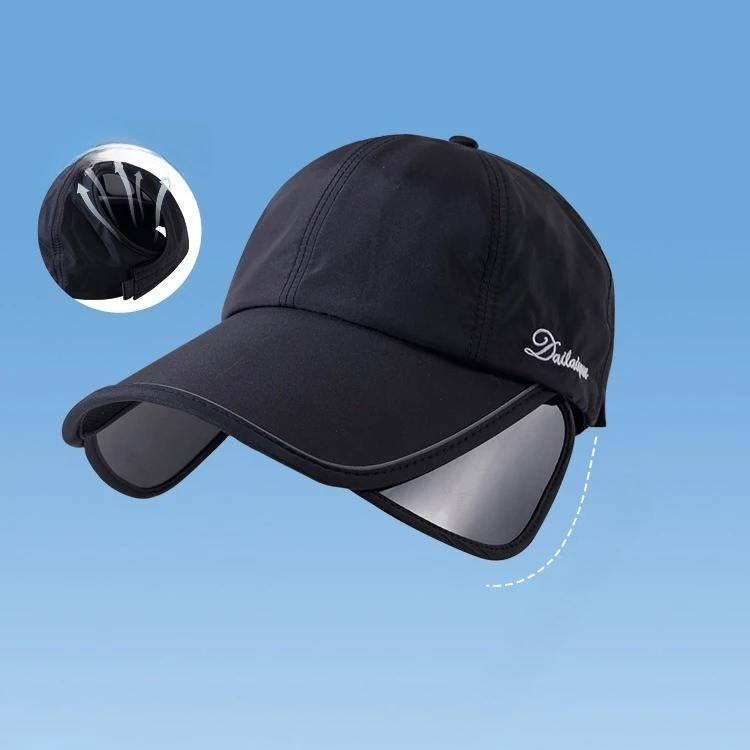Outdoor sun hat golf sun protection sun hat women's summer wide brimmed sports cover full face empty top pull plate duckbill hat
