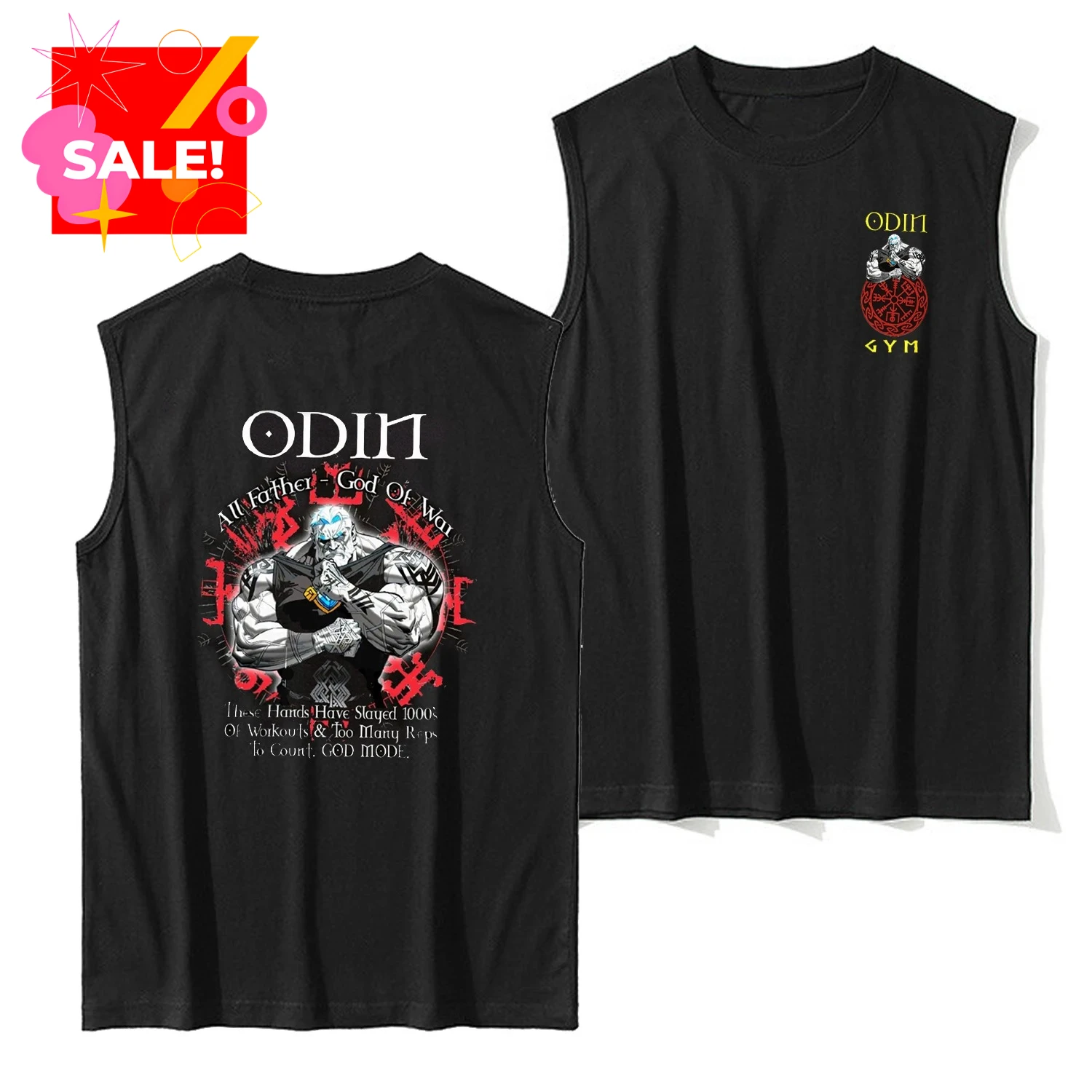 

Скандинавский Бог Один Тренажерный зал Вальгалла Фитнес Тренировочная майка 100% хлопок Топы с круглым вырезом Летняя повседневная мужская футболка без рукавов