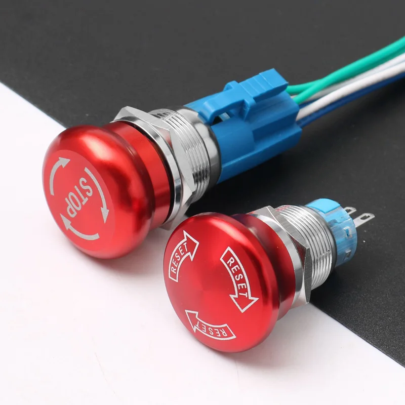 1PCS 16mm19mm22mm Metal Emergency Stop Button Switch Waterproof Mushroom Head Self-locking 3Pins 1NO1NC 6Pins 2NO2NC