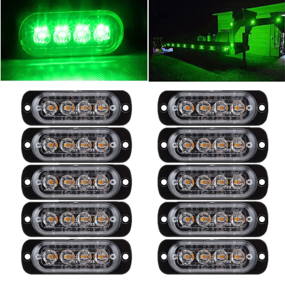 

10PCS Truck Trailer Car Strobe Warning Light 4LED Side Marking Lights Car Hazard Warning Emergency Light 12-24V for Car SUV