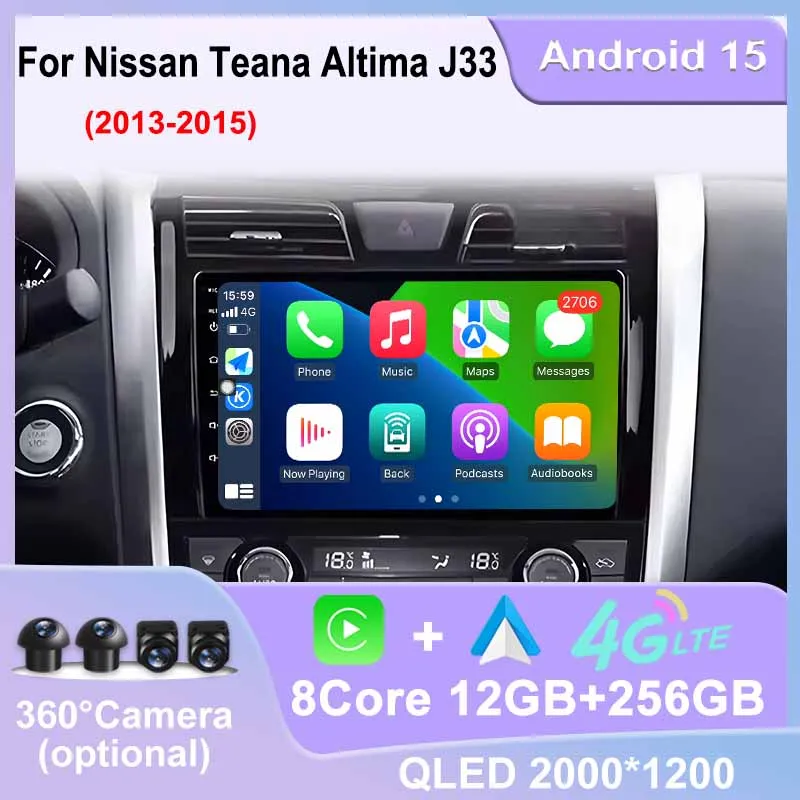 

Android 15 Auto For Nissan Teana Altima J33 2013 - 2015 Car Radio WIFI 4G Multimedia Video Player Navigation GPS Carplay BT DSP