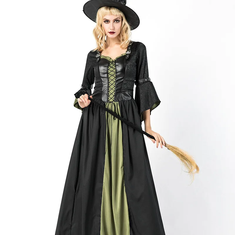 大きいサイズの魔女ロングドレスコスプレ衣装、バー、ハロウィンパーティー、女性用伝統民族衣装、ステージパフォーマンス用...