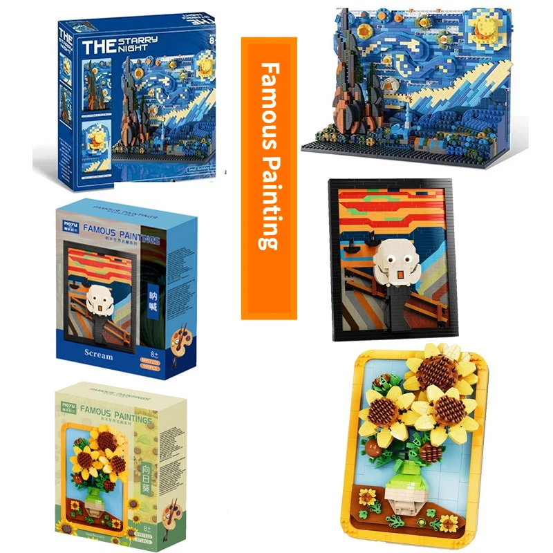 

Ван Гог Подсолнухи Всемирно известная картина Крик Фото Арт Строительные блоки Микро Кирпичи Офисный декор Взрослые Дети Игрушки Подарок