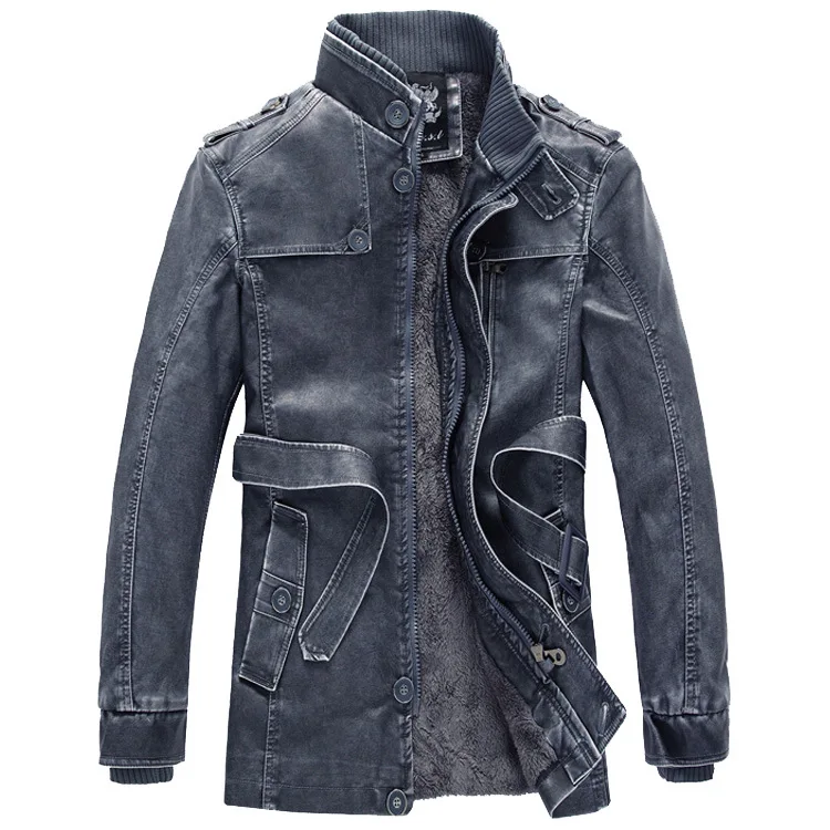 Autumn Motorbike Jacket Men's Stand Collar Leather Jackets Patchwork PU Leather Work Clothes Outdoor Motorcycle Riding Coats Men