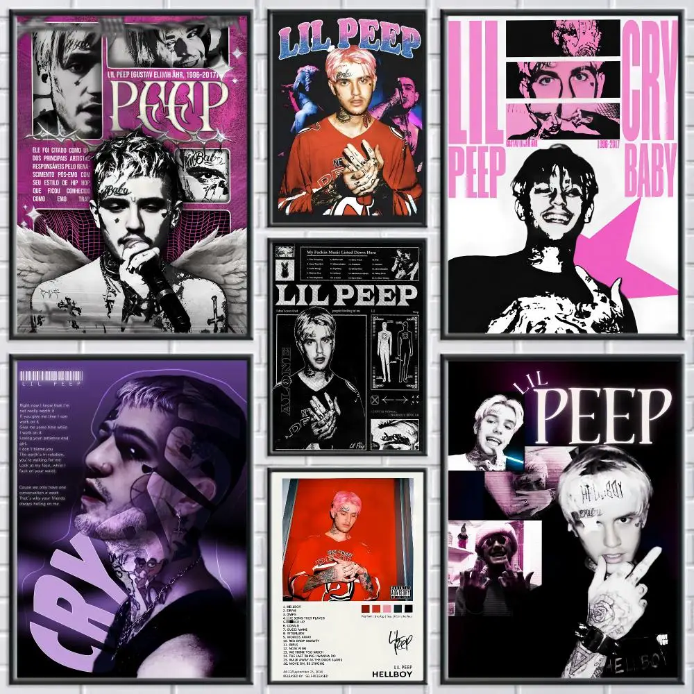 Rapper L-Lil Peep Poster Durable Waterproof Aesthetic Stickers Wall Art HD  for Office Bedroom Bar  Coffee Home Decor