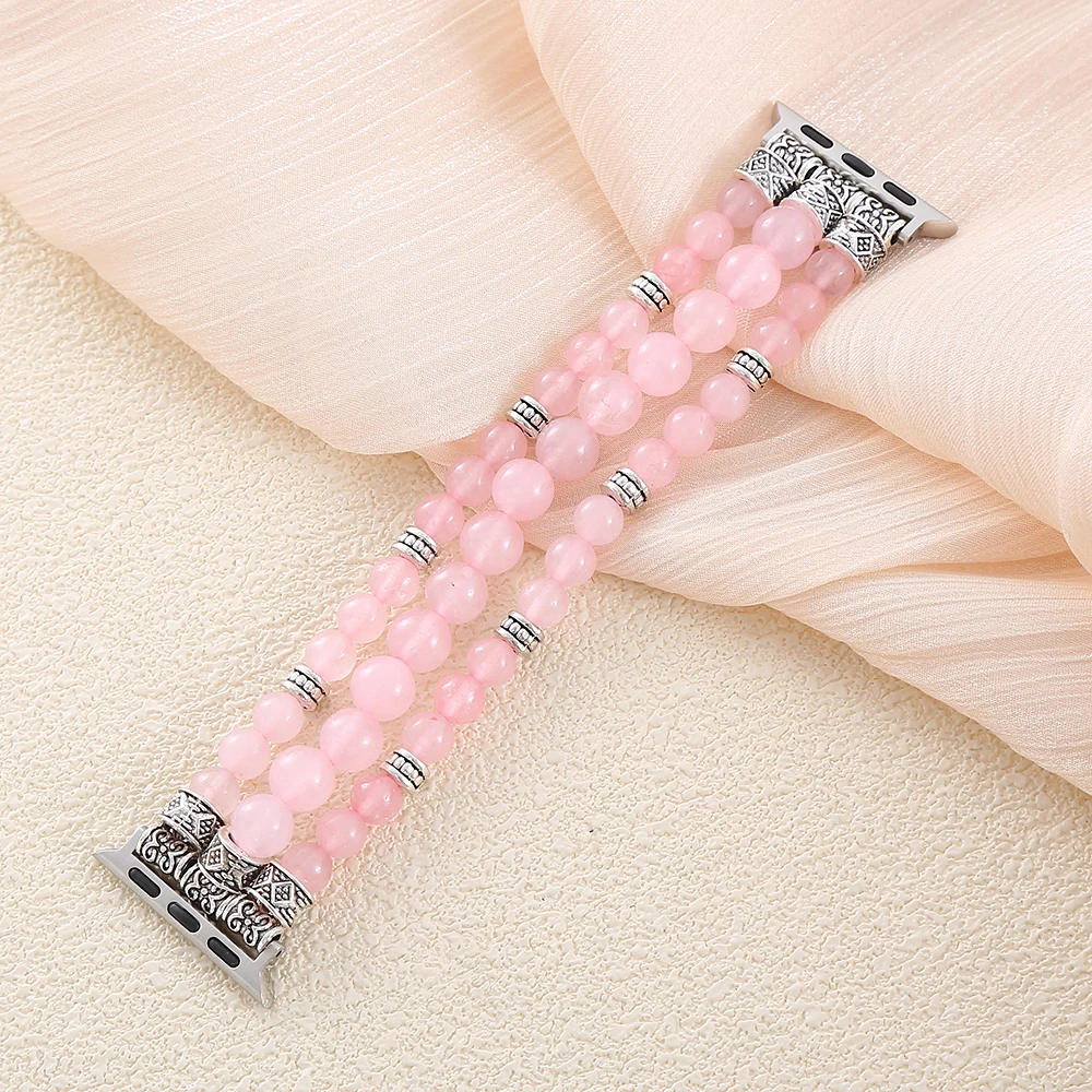 Rose Crystal Stone Elastic Smartwatch Beaded Stretchy Wristband