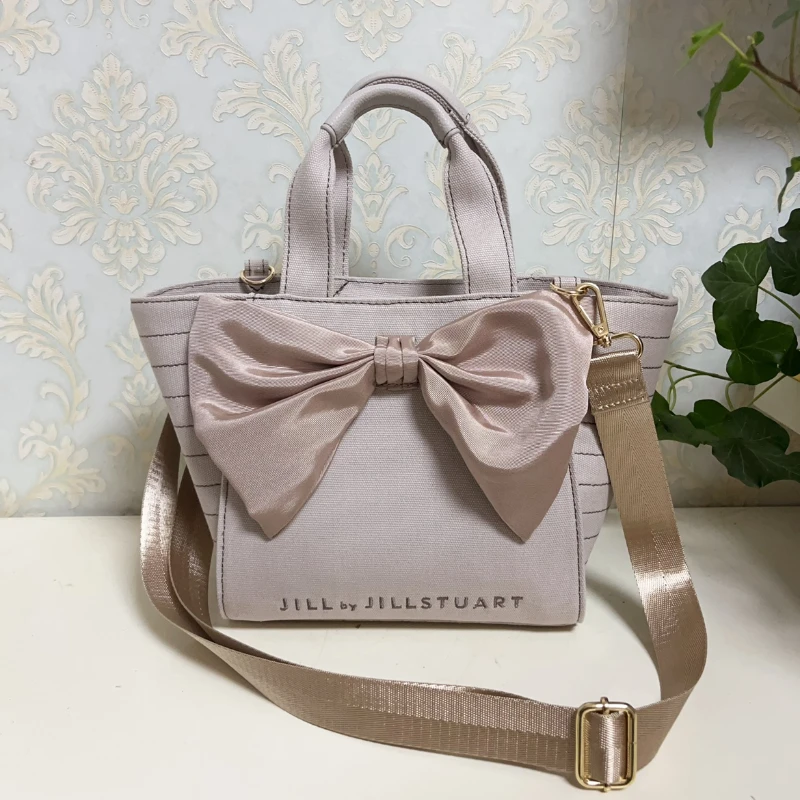 Bolso de mano con lazo para mujer, bandolera de estilo japonés, informal, con cremallera, estampado de letras, Primavera