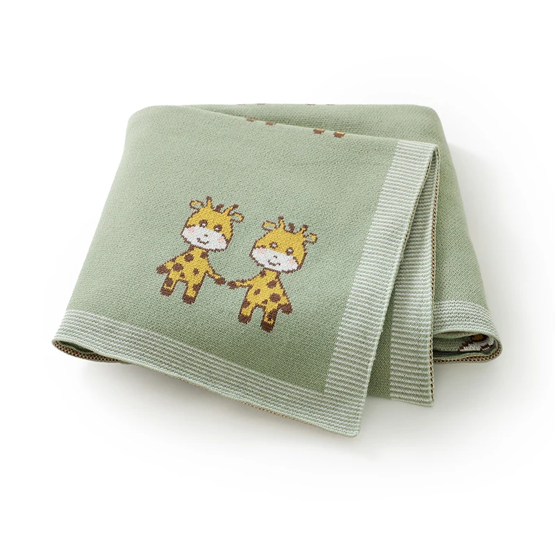 綿ベビーブランケットニット幼児男の子女の子寝具キルト-100-80-センチメートル新生児ベビーカーおくるみラップかわいい漫画シカ鹿チェック柄