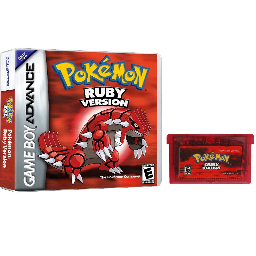 GBA Game Card Pokémon Fire Red, Leaf Green, Ruby, Sapphire High Definition Vector Cover Box, American Version of English Game