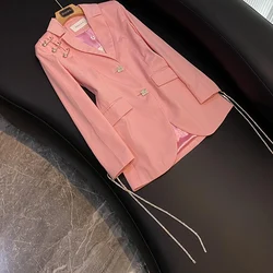 Monopetto Pin strass fasciatura manica nuovo Design Bling Party Fashion Pink Women High Qulity Blazer