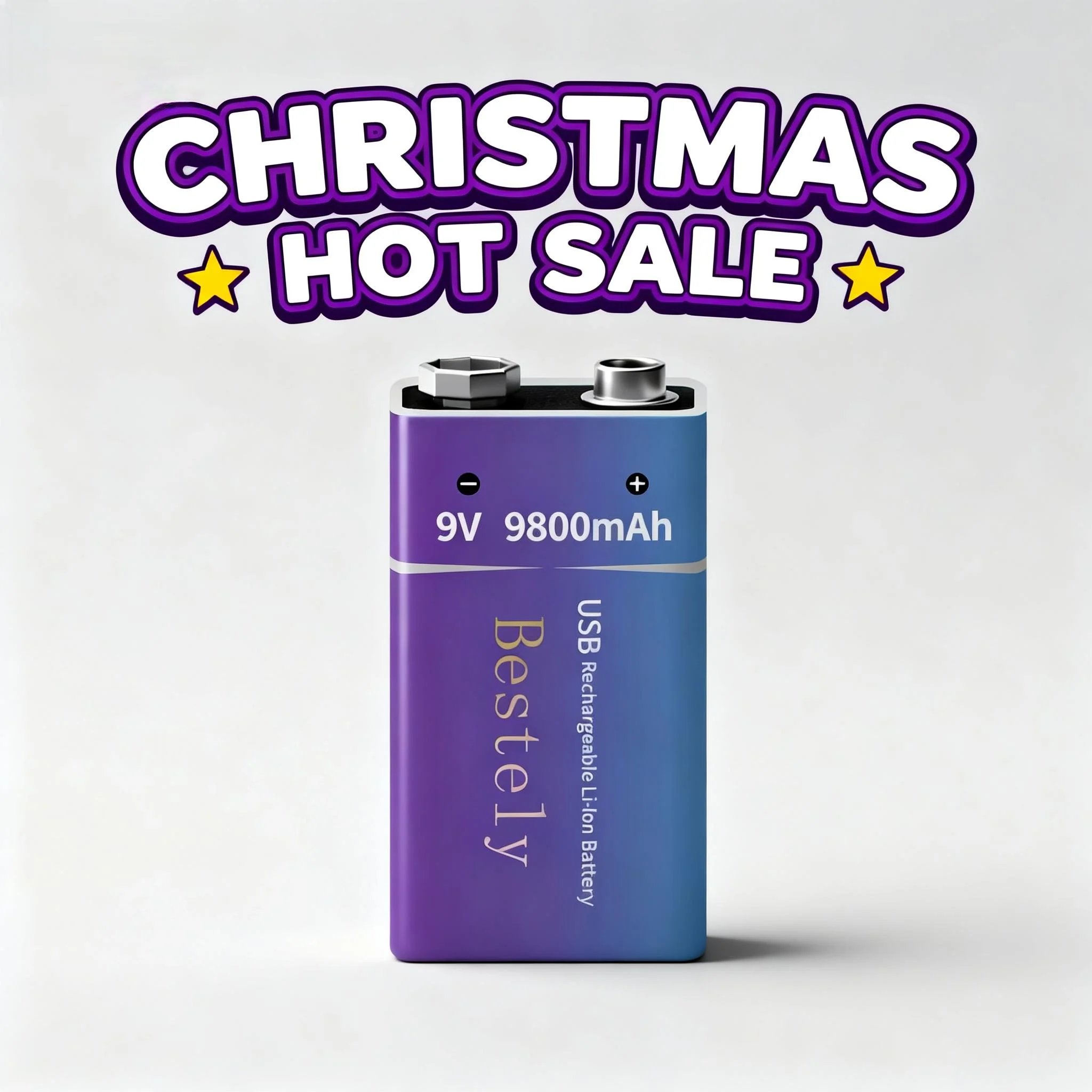 

Bestely 9800mAh 9V rechargeable battery w/USB Cable for Smoke Alarm, Mic, Wireless Device - Long Lasting Power