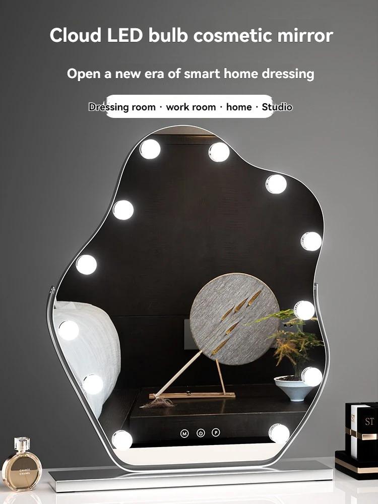 

Cloud Makeup Mirror Tabletop LED Light Vanity Mirror with Rotating Stand, European-style Light Luxury Bedroom Illuminated Mirror