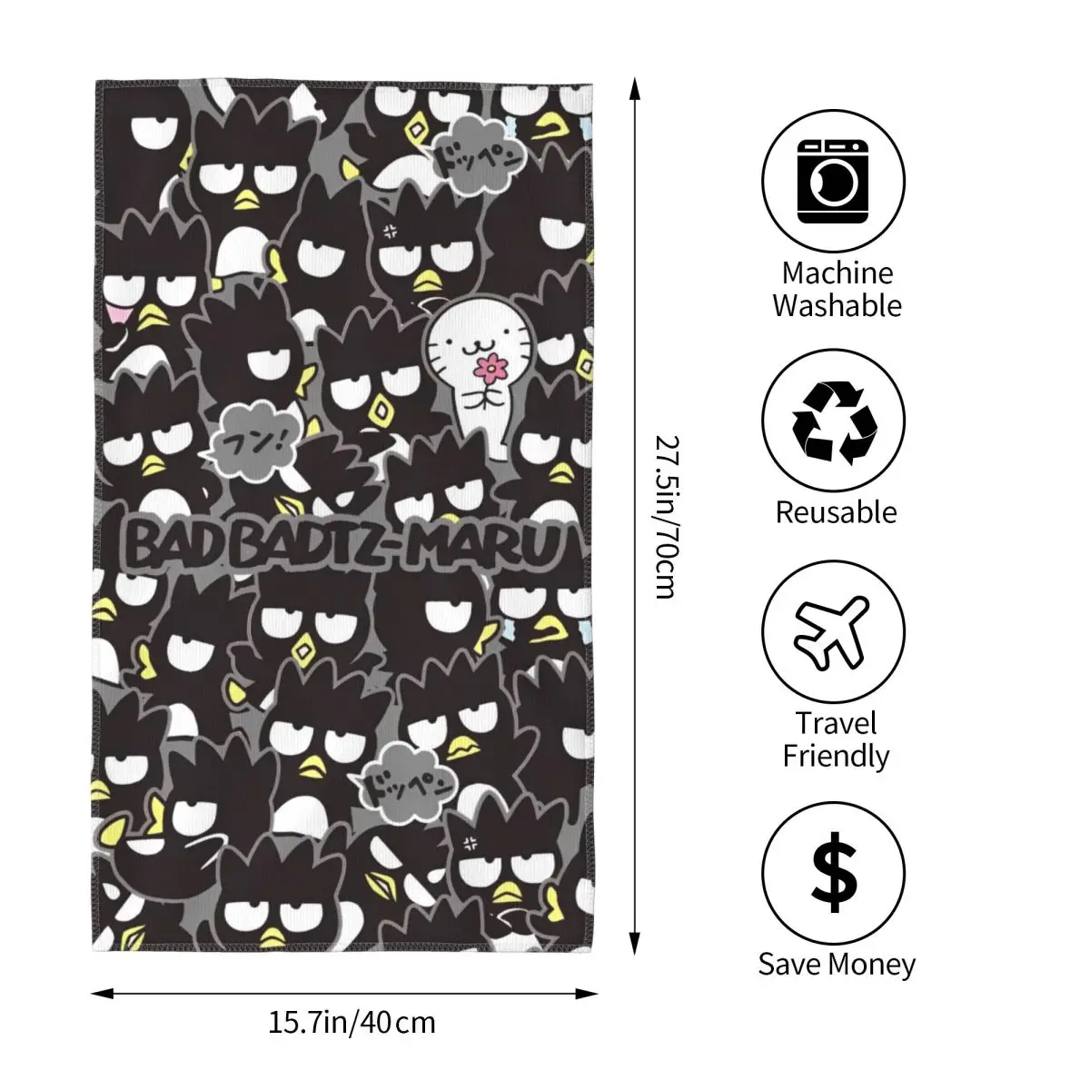 Sanrio Badtz Maru Hand Towels Birthday Gifts for Men Women Decorative Bathroom Towels for Shower Kitchen