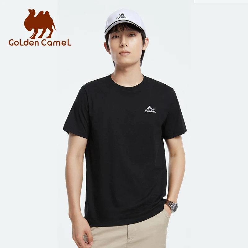 GOLDEN CAMEL Men\'s Short-sleeved T-shirts Summer New Three-proof Pure Cotton tshirt Women Trend Casual Round Neck Top Clothes