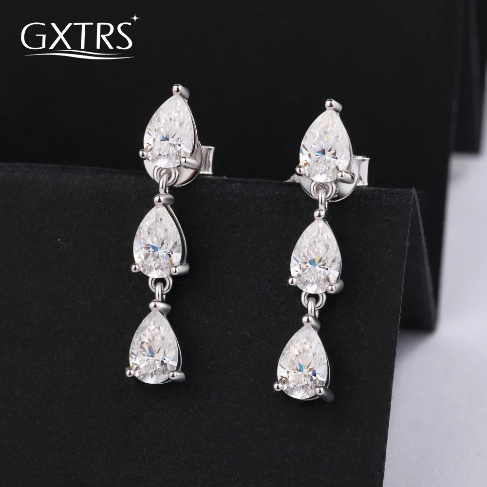 GXTRS 3CTTW Waterdrop Moissanite Drop Earring For Women S925 Silver Pear Cut Lab Diamond Wedding Ear Stud Fine Jewelry Certified