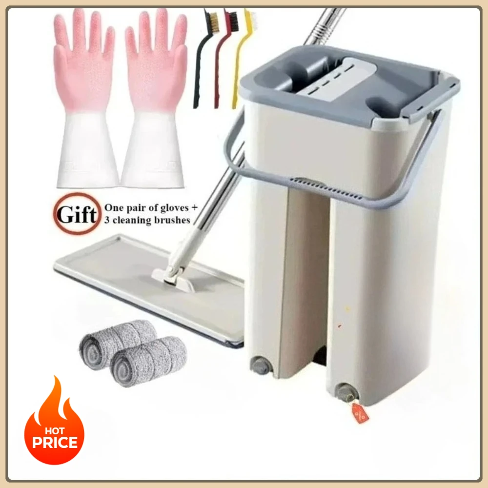 Lazy person mop bucket set 2-in-1 cleaning brush for wooden floors and tiles, floor scrubbing mop set