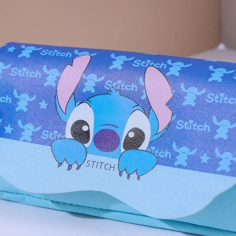 Disney Stitch Canvas Pencil Case Cute Cartoon Figures Zipper Double Layer Large Capacity Pen Bag School Stationery Student Gifts