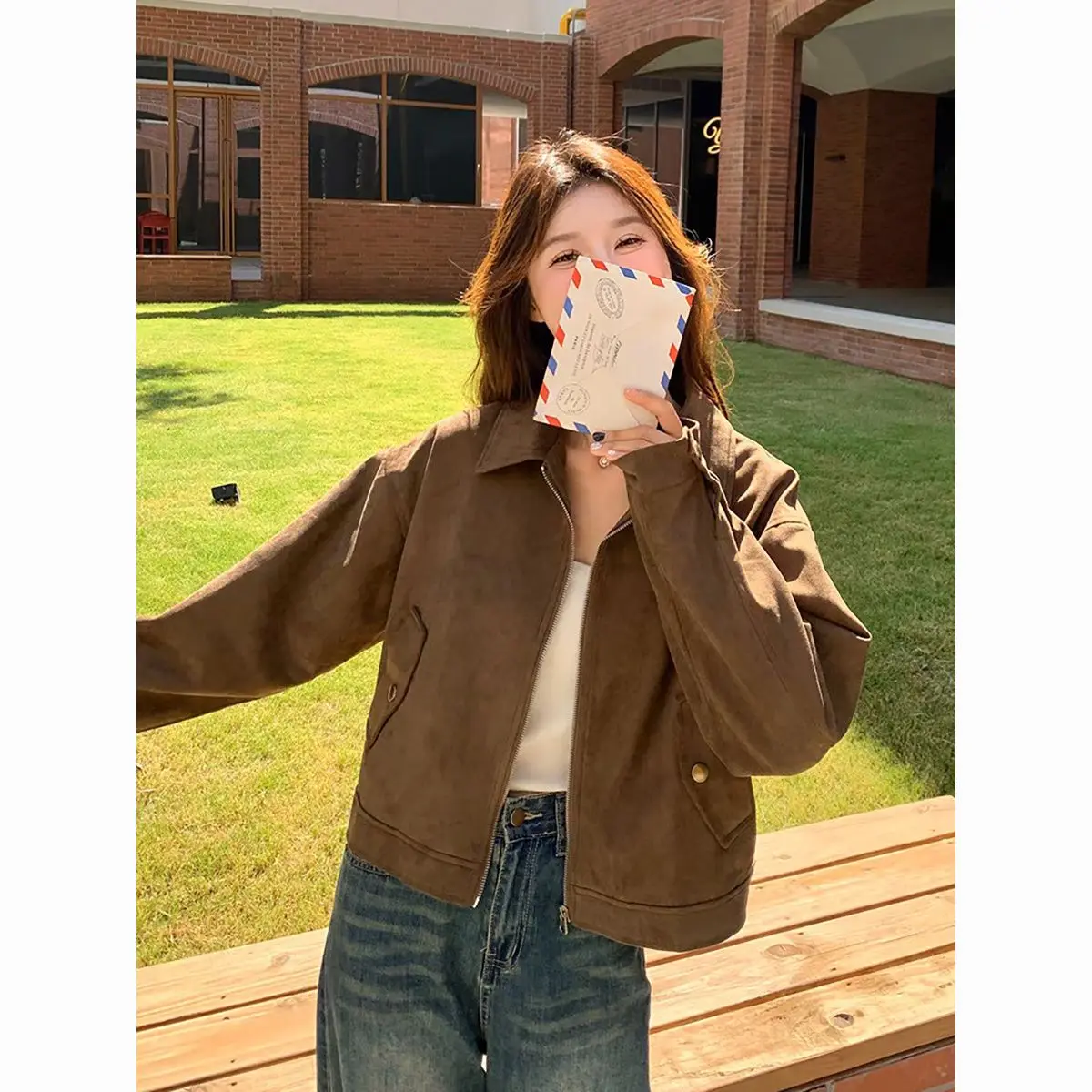 

Windbreaker Jackets For Woman Autumn Women'S Clothes Hooded Drawstring Elastic Hem Pure Simple Long Sleeve Basic Style Button