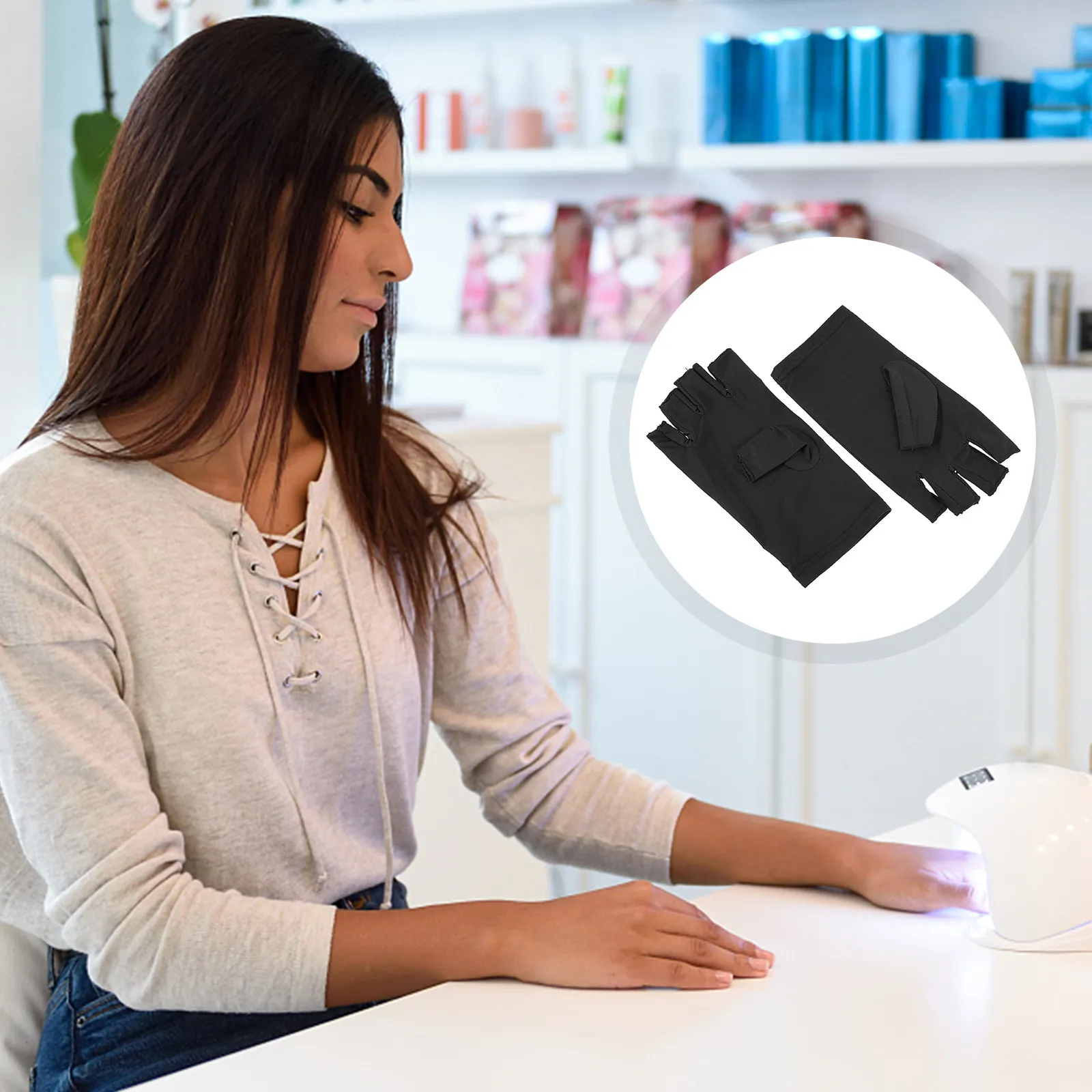 

1Pair Fingerless Uv Resistant Manicure Gloves for Gel Nail Drying Lightweight Stretchy Fabric Wrist Extended Coverage Sun