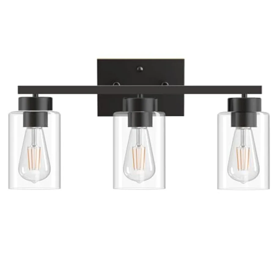 Bathroom Light Fixtures, Matte Black Vanity Light with Clear Glass Shade, Modern Wall Sconce for Mirror Bedroom Living Room Hal