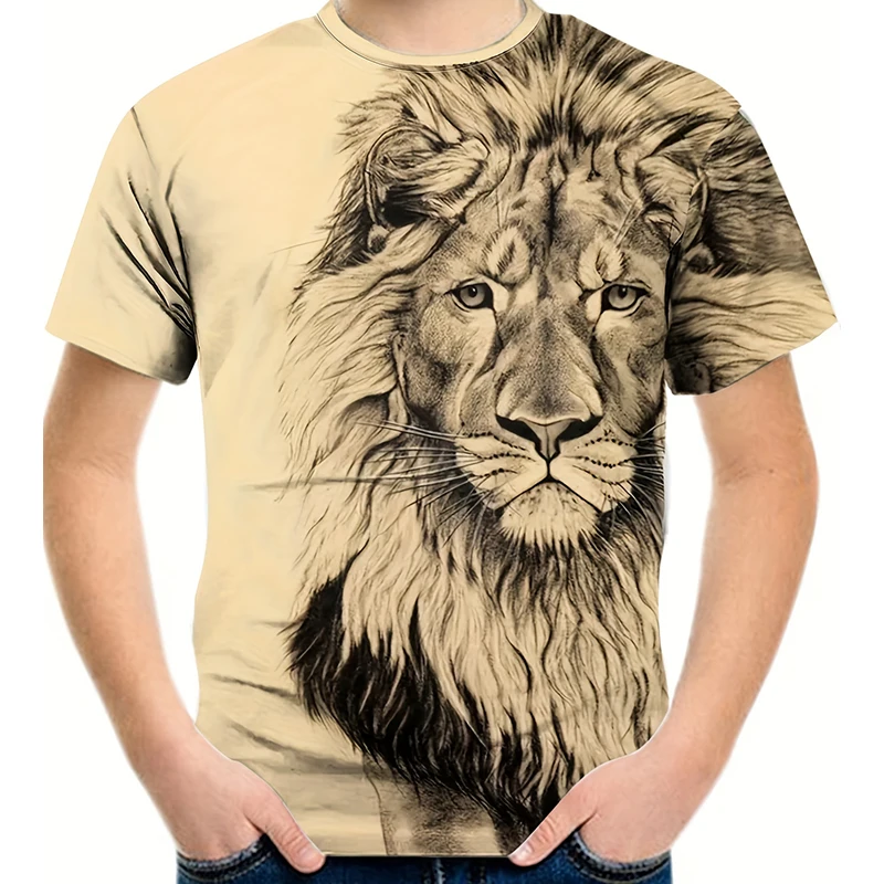 2024 New Lion 3D Printed Children\'s T-Shirts Clothes Summer Kids Cartoon T Shirts Boy\'s Girl\'s Short Sleeve Tee Tops Boy T-Shirt