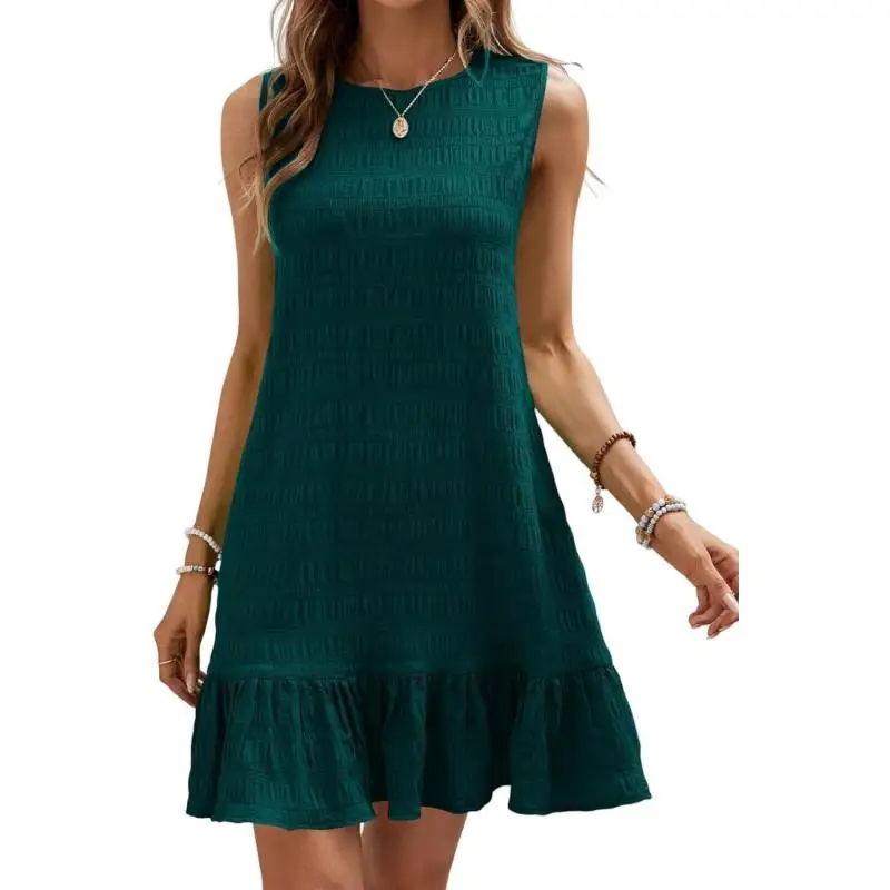 Women Fashion O-neck Solid Sleeveless backless Bow Dresses 2025 Summer Streetwear Female Casual Wild Ruffle A-line Mini Dress