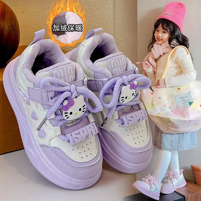 Hello Kitty zapatillas de deporte para niña Sanrio Otoño Invierno dibujos animados terciopelo grueso mantener caliente calzado deportivo para niños moda Kawaii zapatos casuales