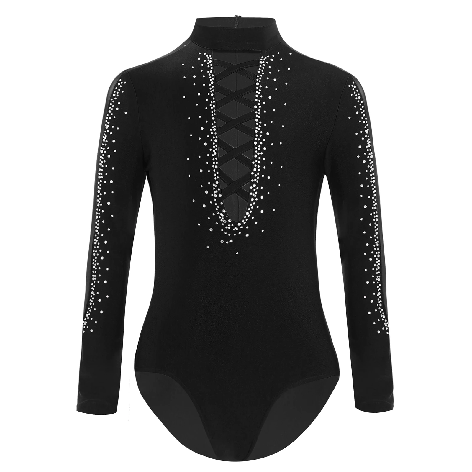 Elegant Ballet Dancing Leotard Kids Girls Mesh Cutout Designed Bodysuits Long Sleeve Hollow Out Stage Performance Costumes