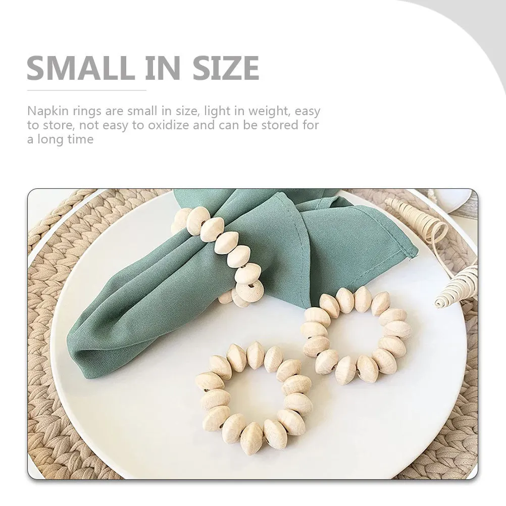 

6Pcs Light Yellow Wooden Bead Napkin Rings Rustic Handmade Napkin Buckles for Family Gathering Party Decoration