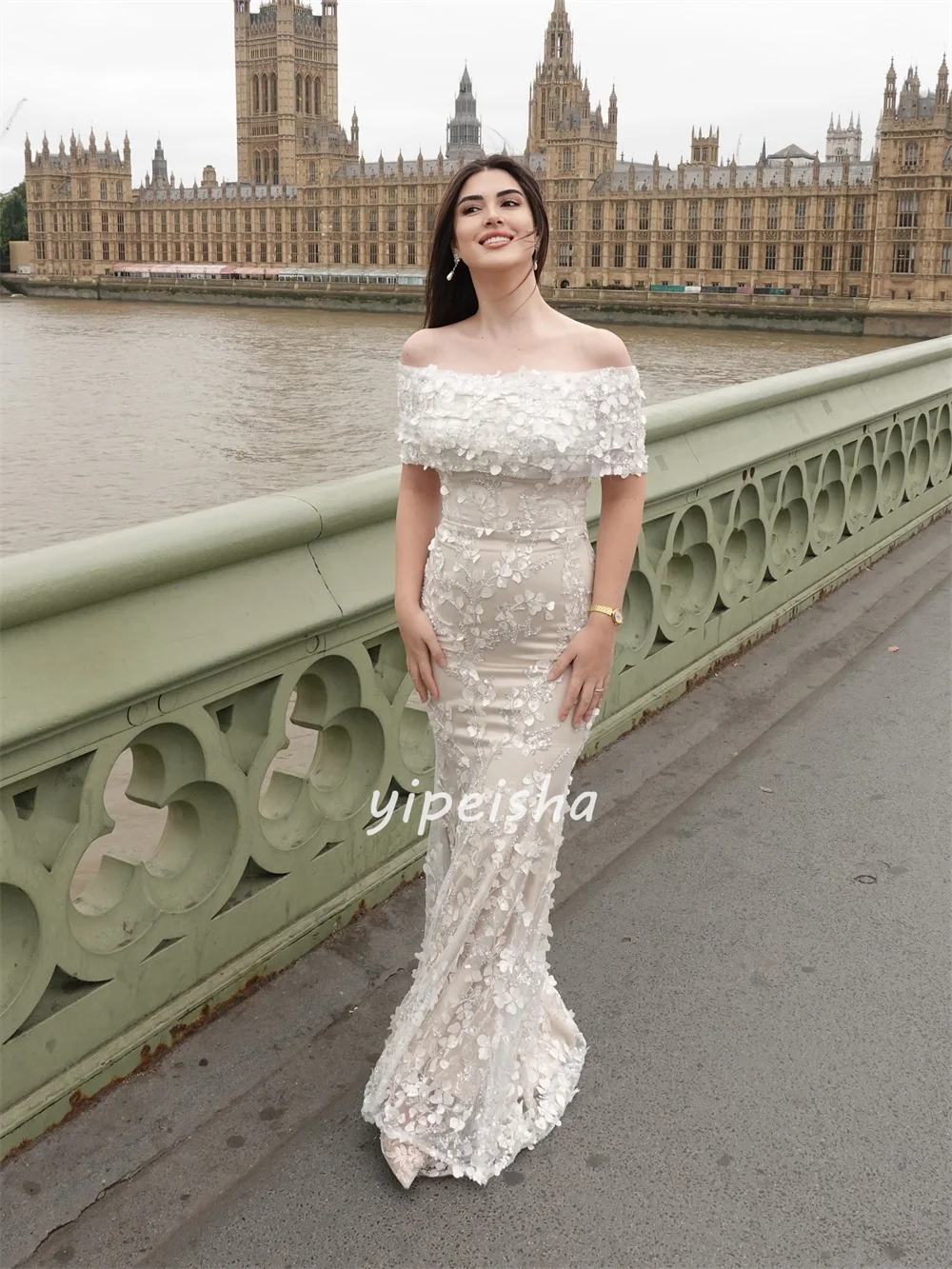 Customized Intricate Elegant Tulle Beading Flower Mermaid Off-the-shoulder Long Dresses Bespoke Occasion Dresses Sizes Available