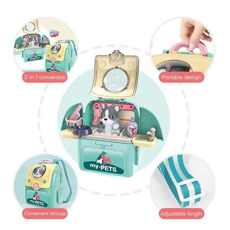 Pet Care Play Set Kit per la toelettatura del cane con zaino Doctor Set Vet Kit giocattolo educativo gioco di imitazione per i più piccoli bambini