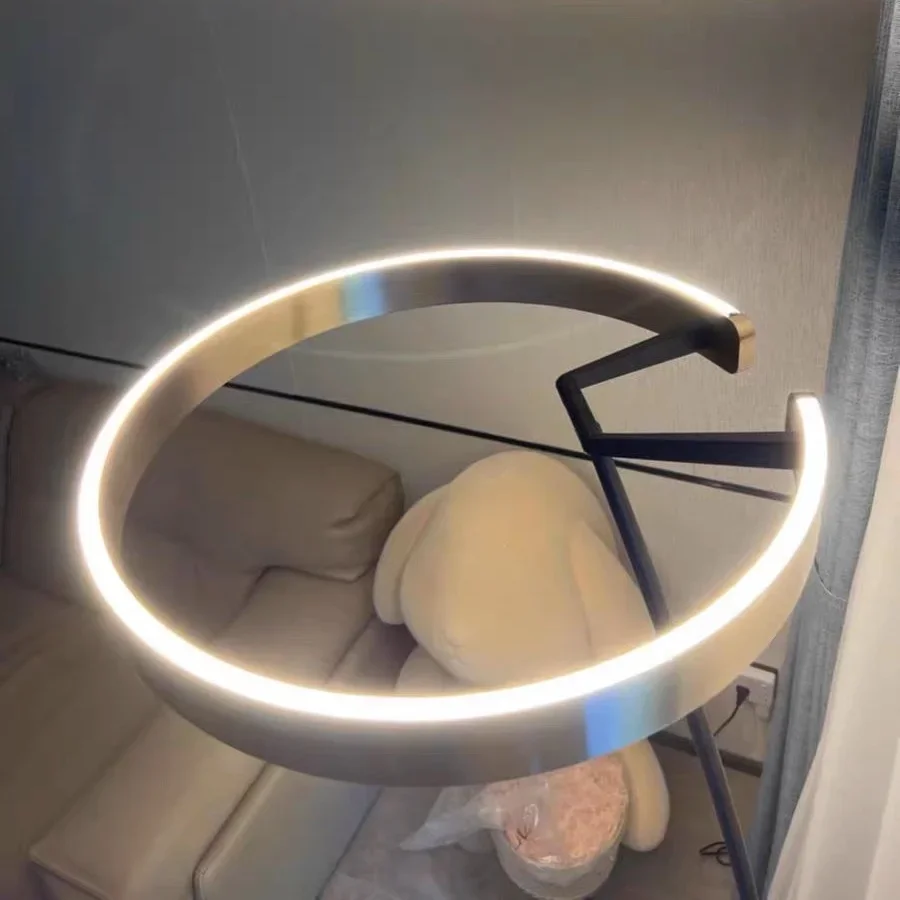 Imagem -06 - Nordic Circle Fishing Led Floor Lamp Modern Ferro Forjado Art Luminária Sala de Estar Quarto Sofá Home Decor Standing Light