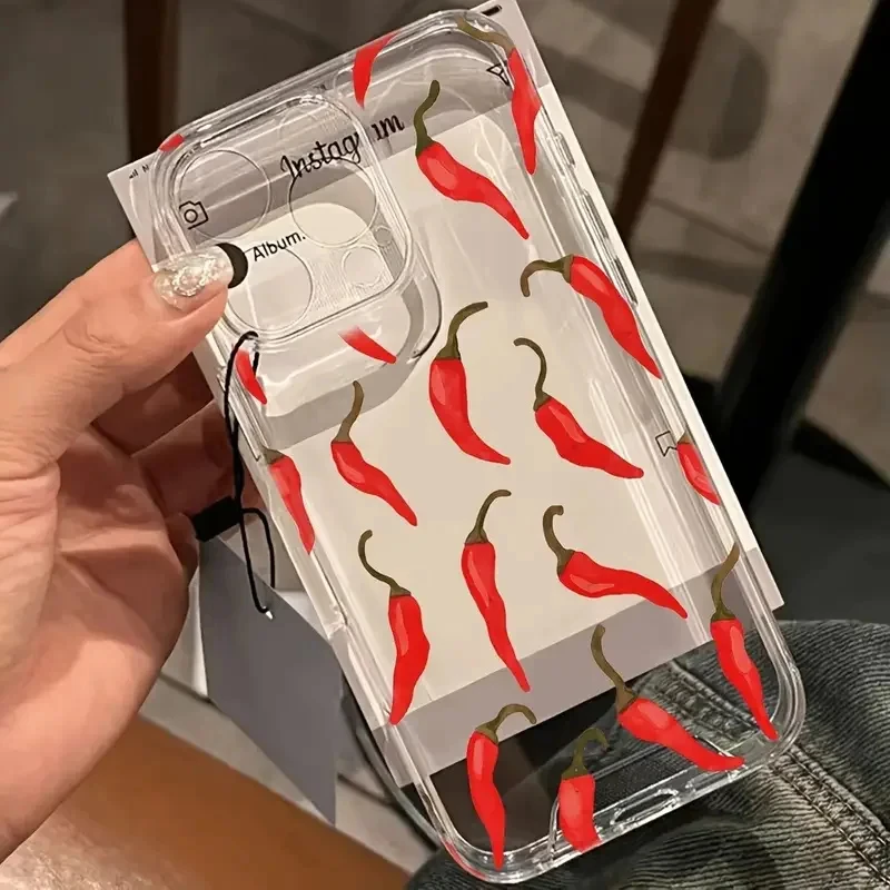 Etui na telefon z nadrukiem czerwonej papryki chili, przezroczyste, odporne na wstrząsy, miękkie, do iPhone 17 16 15 14 13 12 11 Pro Max XS X XR 7 8 Plus SE2 16E