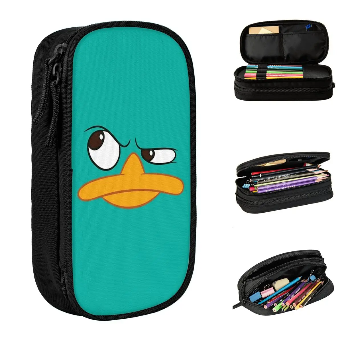 Fun Perry The Platypus Cartoon Face Pencil Cases Pencil Box Pen Holder for Student Bags School Supplies Gifts Stationery