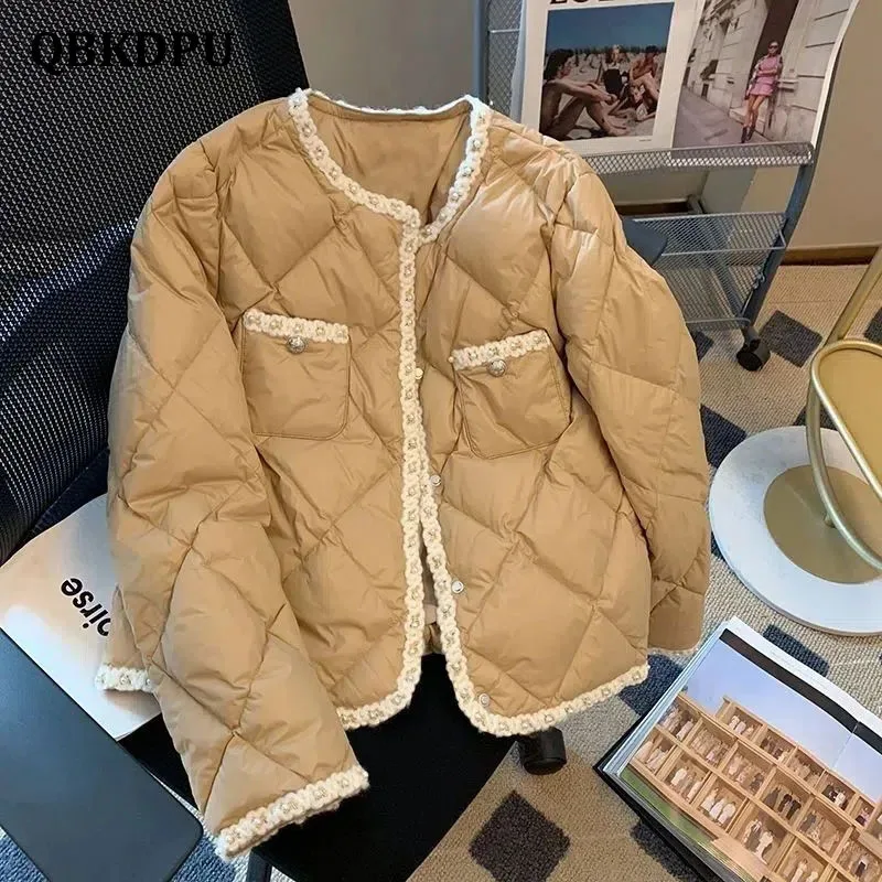 

Korean Fashion Argyle Plaid Winter Parkas Women Casual Loose Cotton-Padded Jacket Elegant Warm Short Coat Manteau Femme Hiver