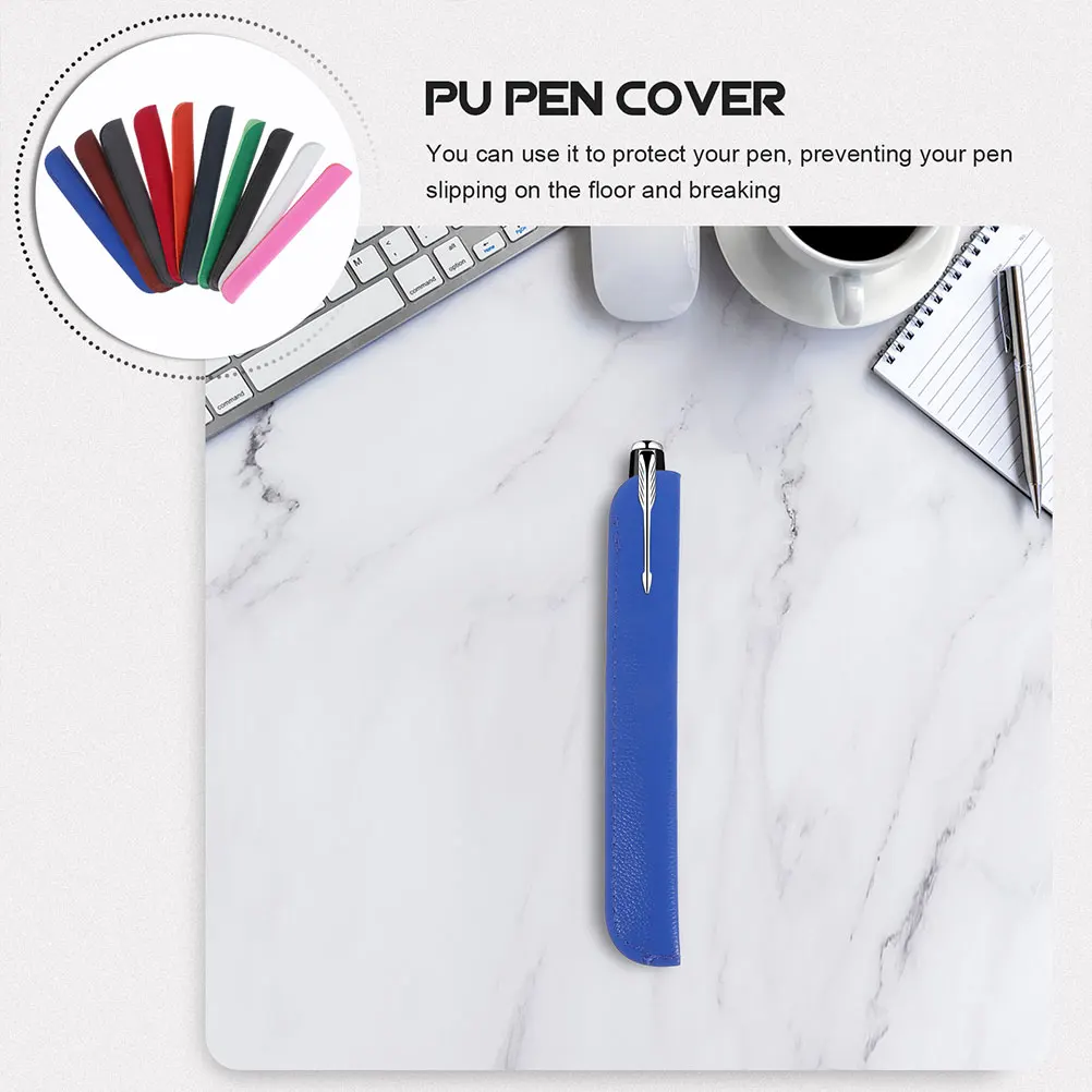 

8pcs Pen Bag Protective Pencil Pouch Smooth Pu Reusable Single Pen Storage Portable Small Pencil Accessory Desk