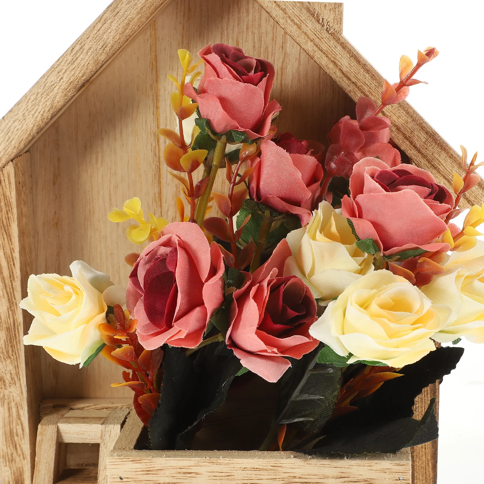 

1 set 1 Set Flower In Wooden Basket Hanging Decoration Home Office Cafe Wall Art Ornament Artificial Flower In Basket Home Wall