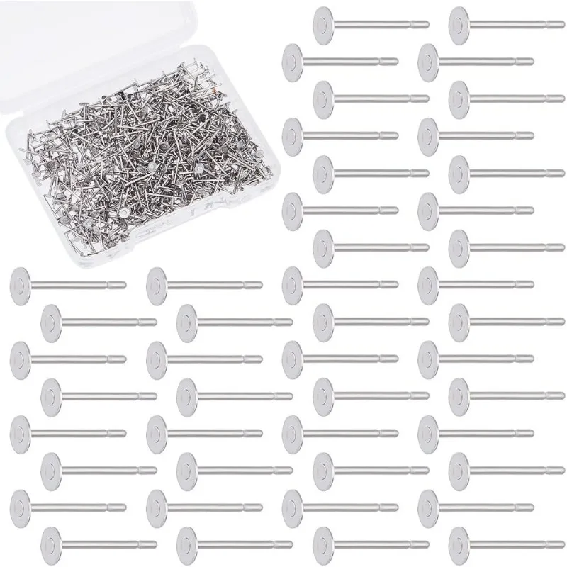 

500Pcs 316 Surgical Stainless Steel Peg Stud Earrings Findings Tray 3mm Flat Round Ear Studs Metal Blank Earring Posts Set