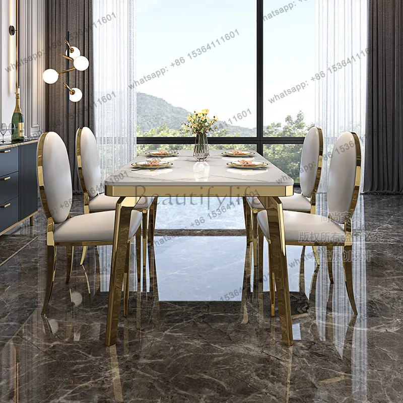 Italian light luxury rock slab dining table rectangular modern simple marble dining table