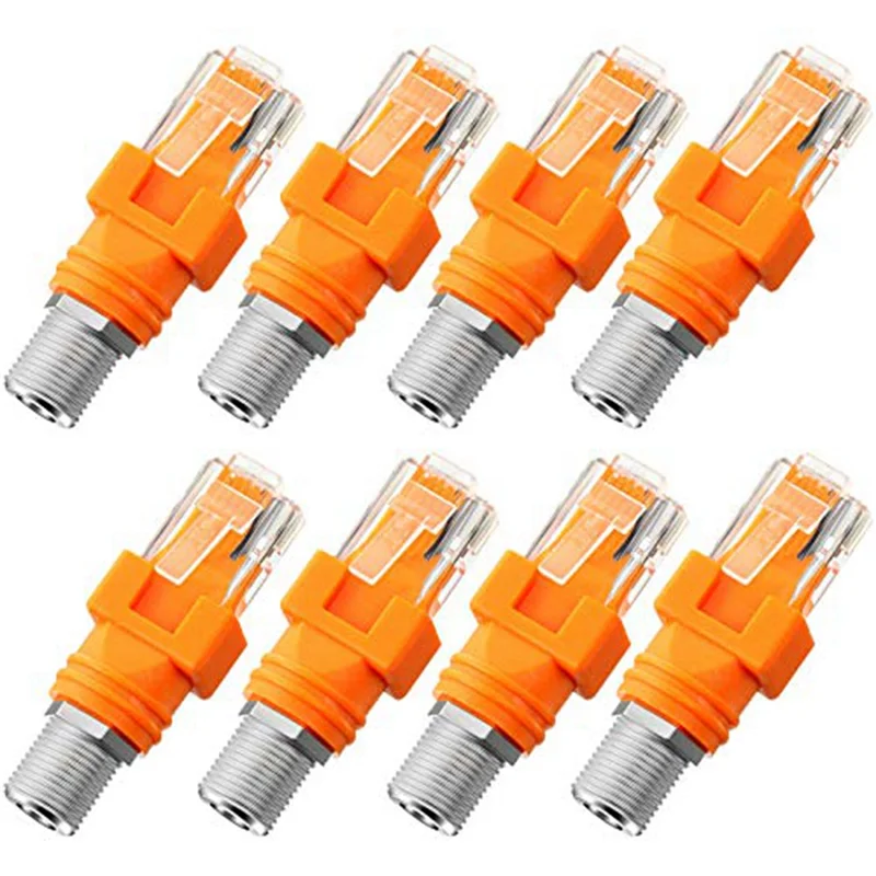 8PCS Network Crystal Head RJ45 to F Head BNC Spiral RJ45 to RF Connector Coaxial Direct Connector