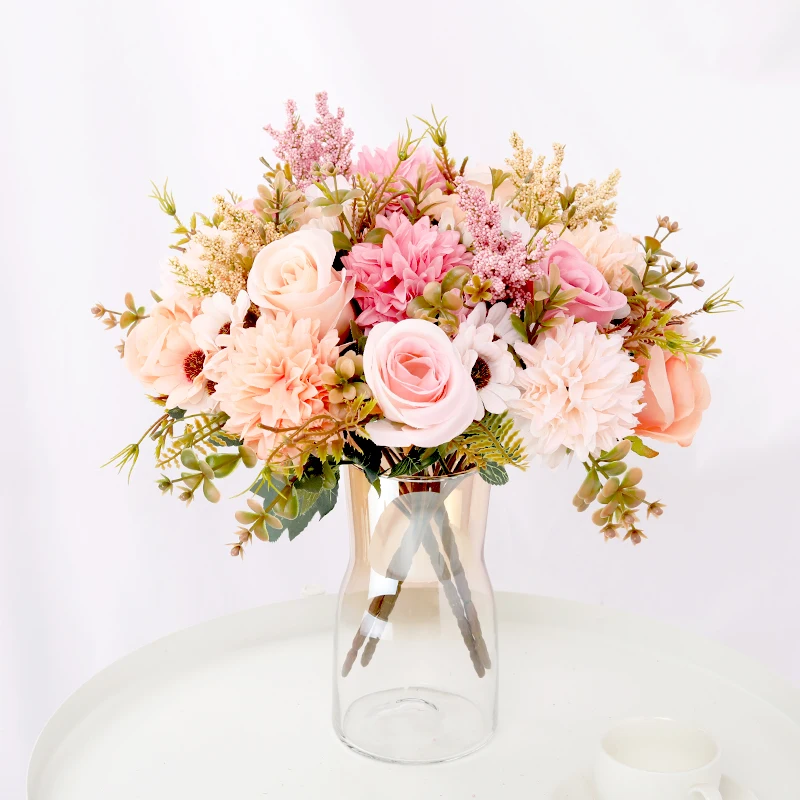 Herbst Künstliche Rose Gänseblümchen Blume Braut Bouquet Hochzeit Weihnachten Dekor Für Vase Hause Wohnzimmer Mittelstücke DIY Anordnung