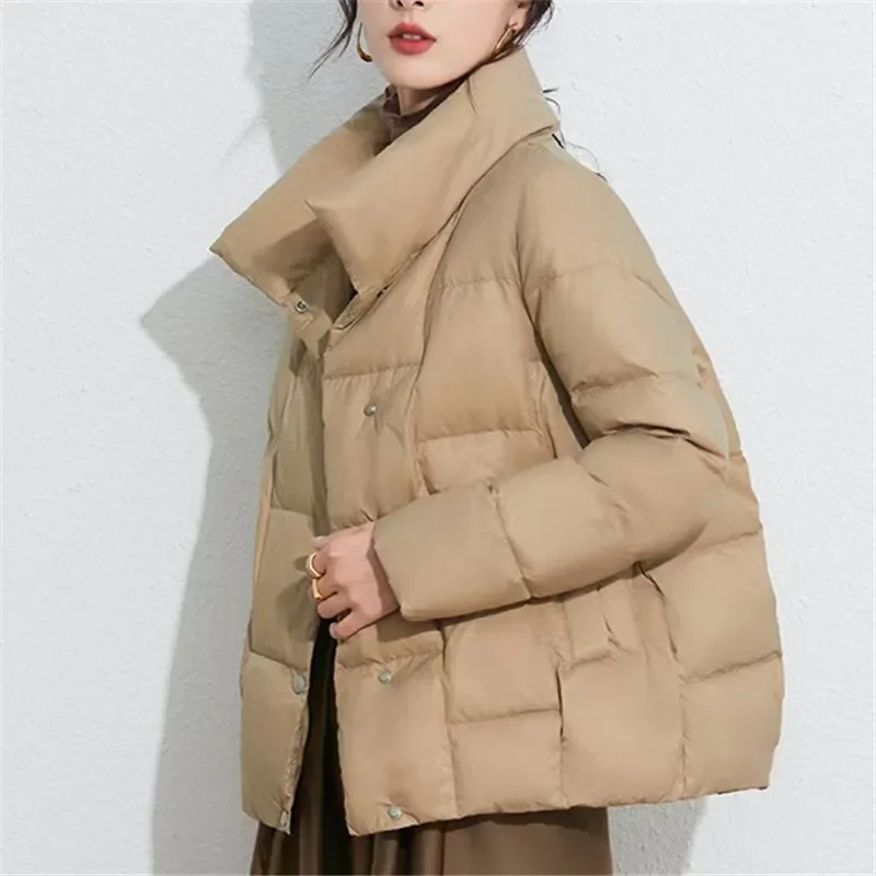 Warm Stand Collar Down Coat Women Light Thin White Duck Down Jacket Parka Ladies Single breasted Short Puffer Outwears Winter