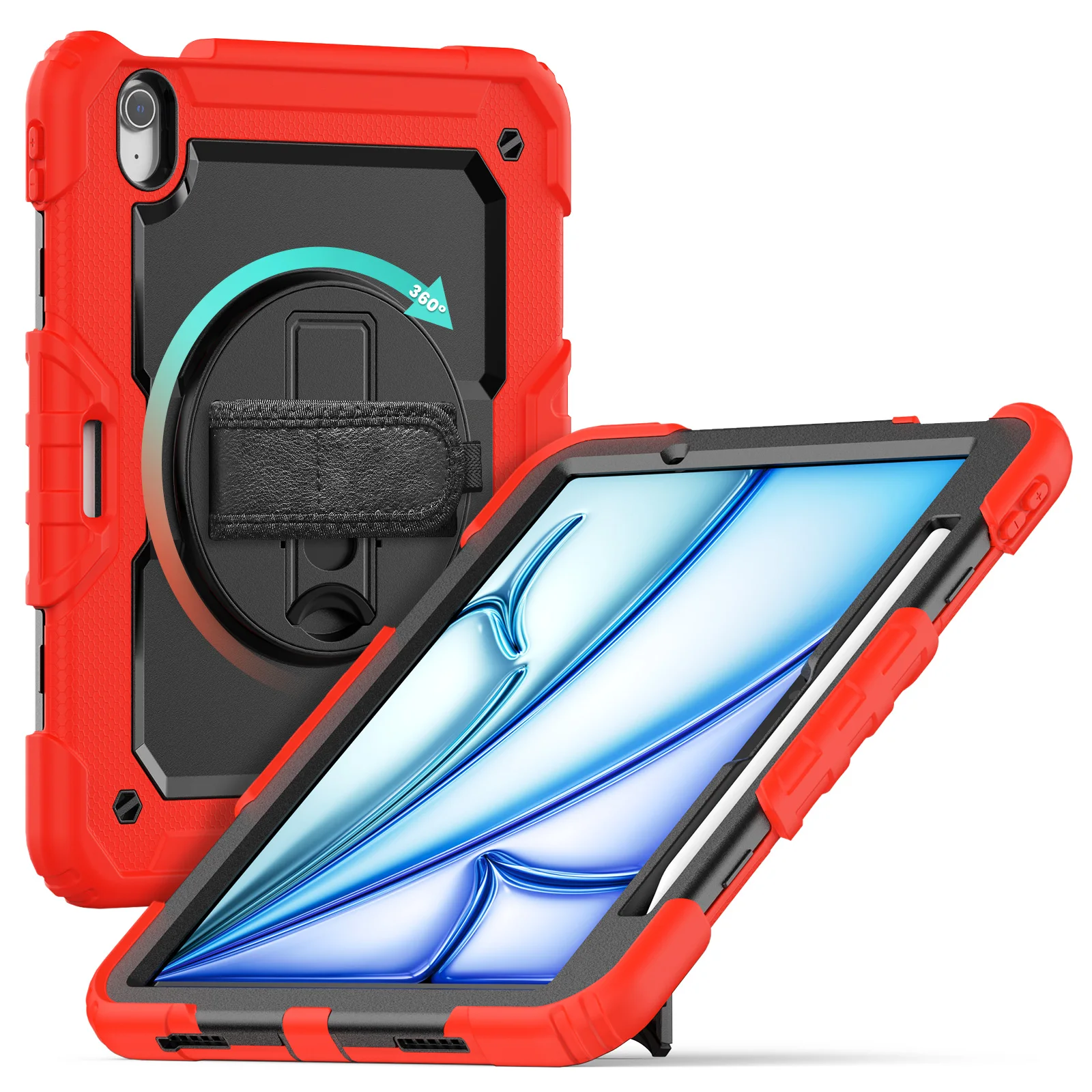 360°Rotatable Kickstand For iPad Air 11/Pro 11/Air 13/Pro 13 2024 Shockproof Cover with Multi-Functional Funda Case with Strap