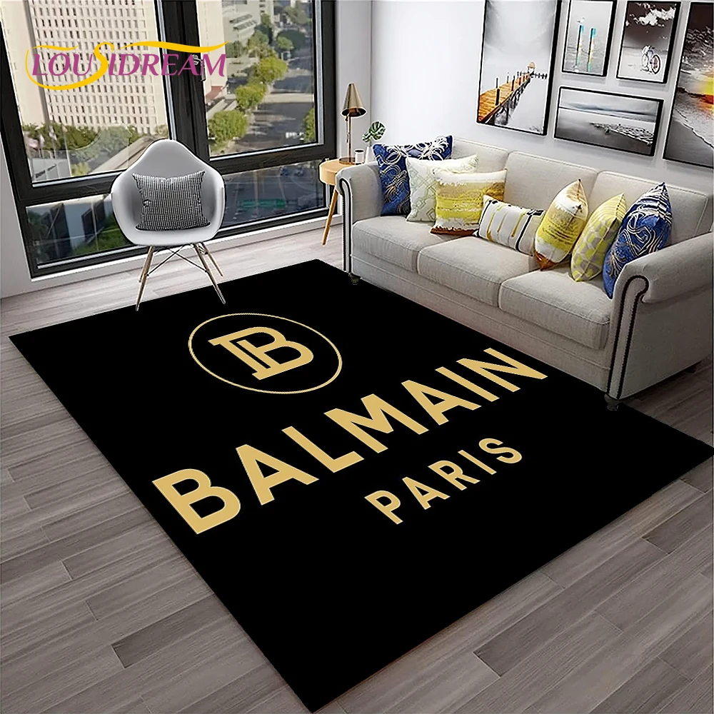 

Ковер с 3D-печатью логотипа B-Balmain для дома, гостиной, спальни, дивана, прихожей, декоративный коврик, детский коврик, нескользящий напольный коврик