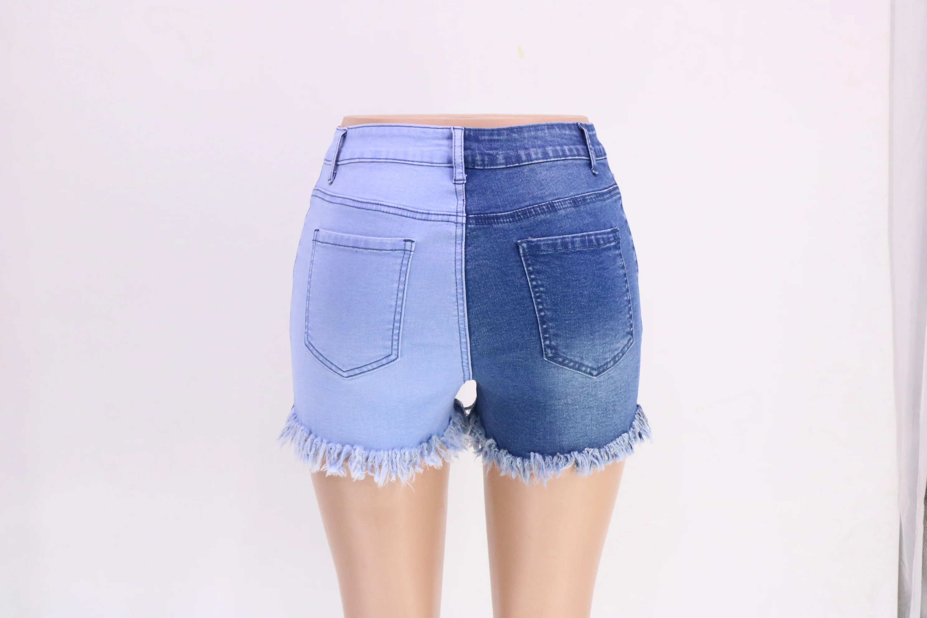 Shorts jeans de cintura alta femininos, splicing com zíper, jeans casual, moda de rua, primavera e verão, 2023