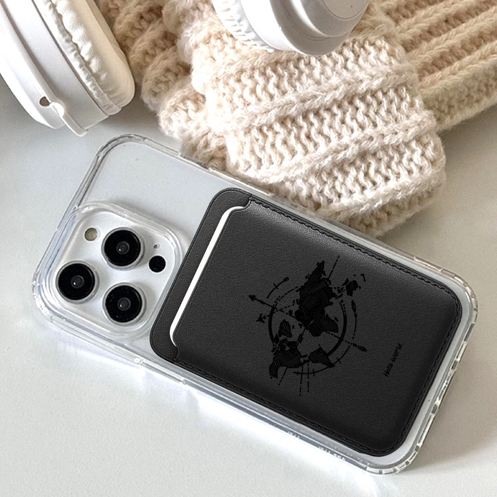 Minimalistisches Weltkarten-Leder-Kartenetui Handy-Kartenhalter für Magnetische Hülle Geeignet für alle iPhone Magsafe Karten-Handy-Rückseiten-Taschen – Detail 4