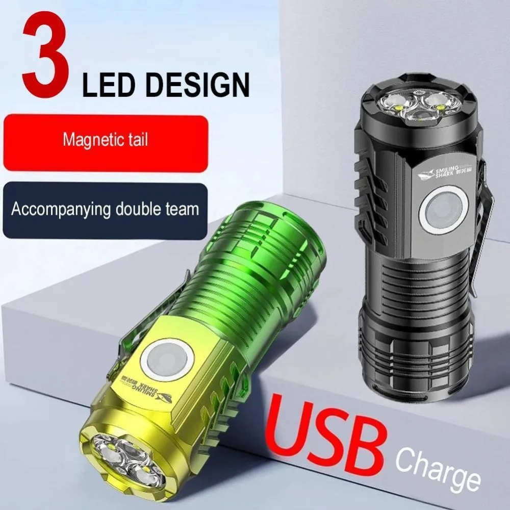 With Clip Three-Eyed Mini Flashlight Mini Portable Strong Light Mini Flashlights Multi-Uses Rechargeable Emergency Flashlights